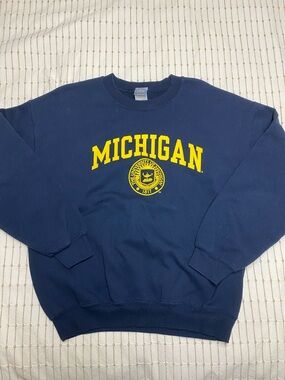 Navy Crewneck Sweatshirt with Yellow Michigan Logo